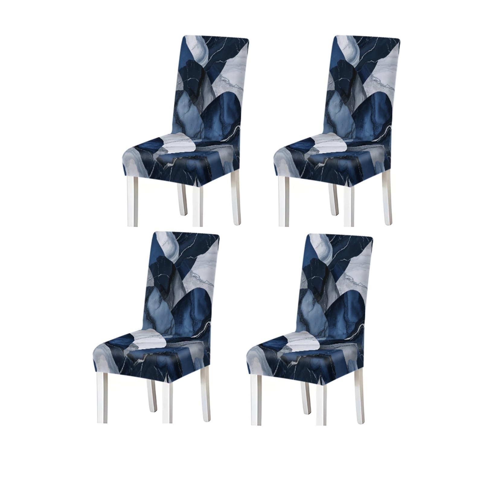FZJKGH Navy Blue Marble Geometric Pattern Print Dining Chair Covers Set Of 2/4/6, Stretch Slipcovers For Kitchen Dining Room Removable Stretch Slipcovers for Dining Chairs(4PCSChair cover)