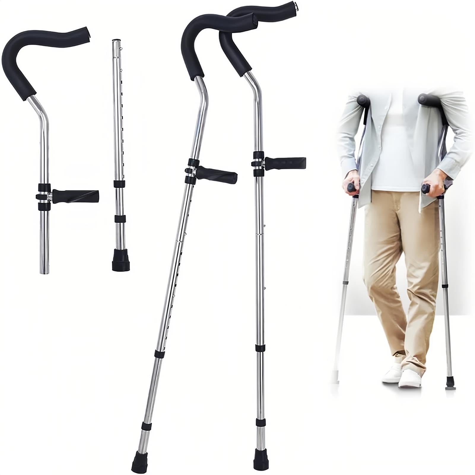 Muleta ergonómica plegable para axilas con soporte de brazo para adultos y niños, altura ajustable para una movilidad cómoda