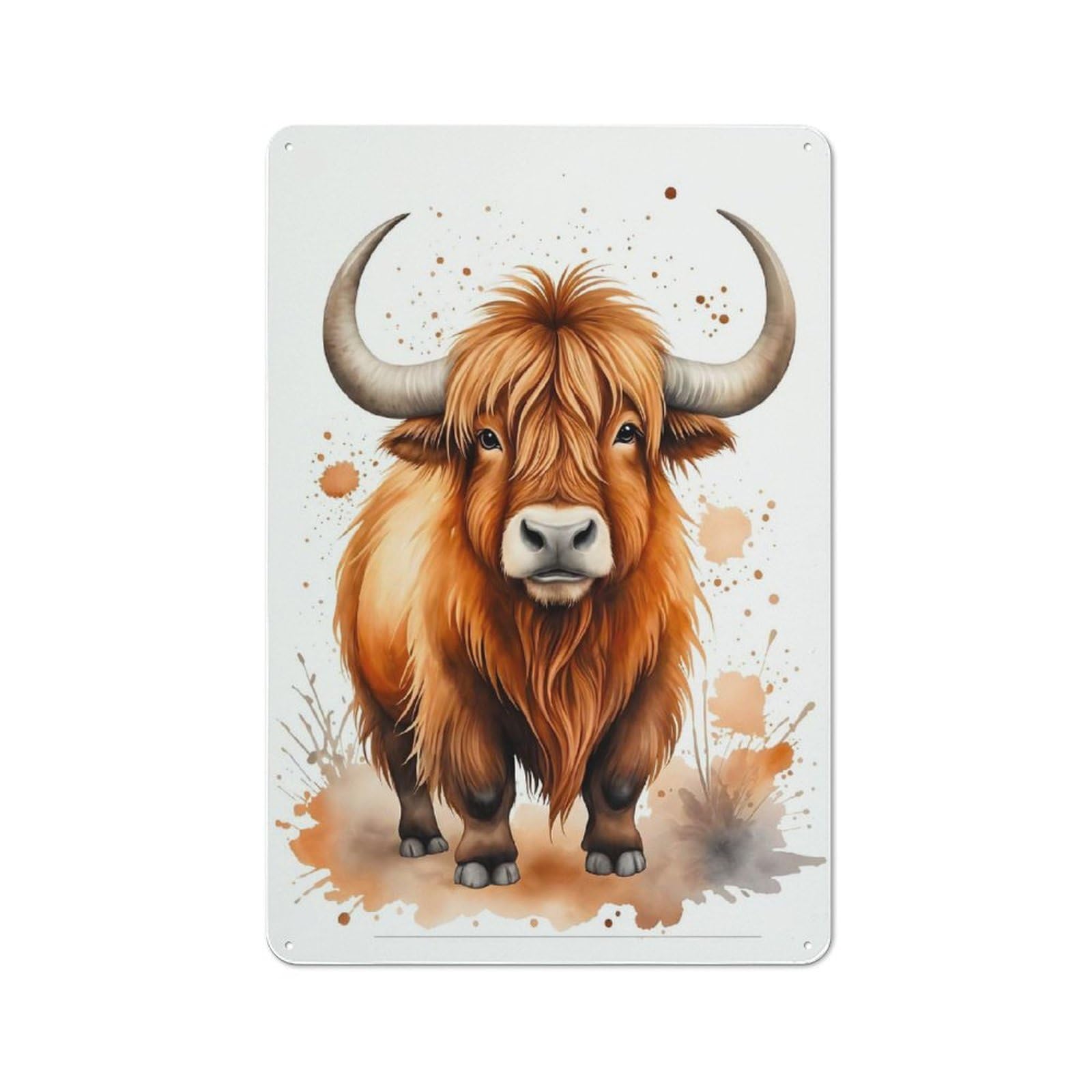Junmoney Style-18 Yak Watercolor Urban Metal Wall Decor 30X20cm, Metal Wall Art Sign For Loft, Studio, Office Or Creative Room