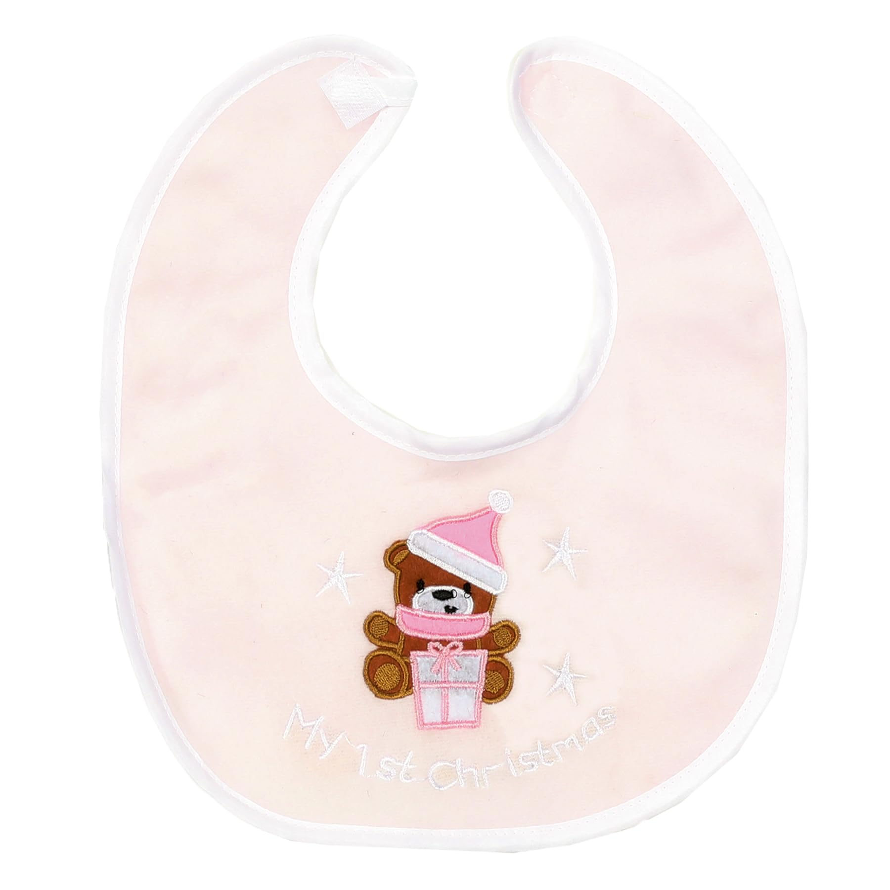 Widdle Gifts My 1st Christmas Baby Bib with Embroidered Bear and Stars (Pink 0968)
