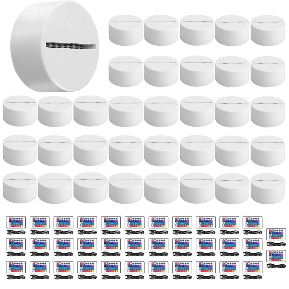 35-Pack 3D Night LED Light Lamp Base, Includes Remote Control USB Cable, 16 Colors LED Base Decoration Maison Decorative Night Lights for Bedroom Child Room Living Room Bar (35-Pack White)