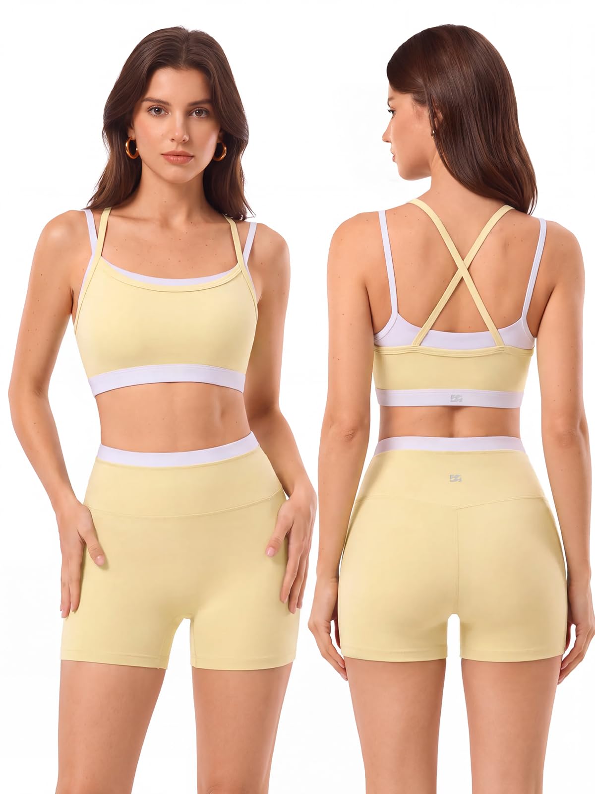 INNO MINT 2 Pieces Workout Sets for Women, smooth Athletic Short with Double Layer Sports Bra