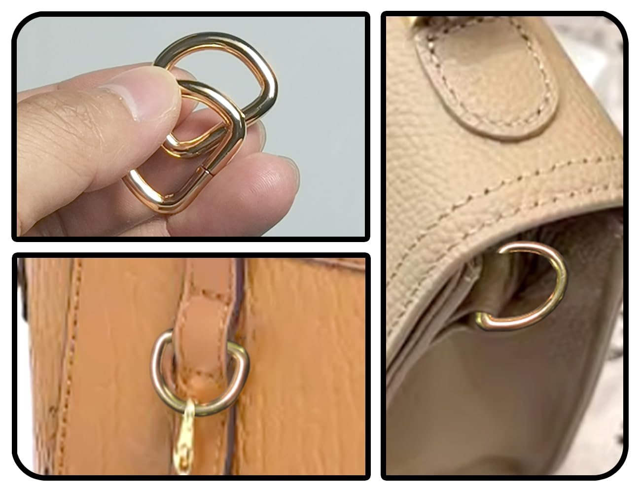 KAPSING 8 Stück Metallring Gold D Ringe Wirbelkarabiner Ring D Ringe 20mm Schlüsselverschlüsse Gürtelschnalle Nähen Schultergurt-Ersatzteile für Handtasche Rucksackgurte