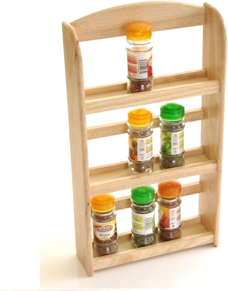 New 3 Tier Pine Natural Wood Wall Mounted Free Standing Wood Wooden Spice Herb Storage Rack Jar