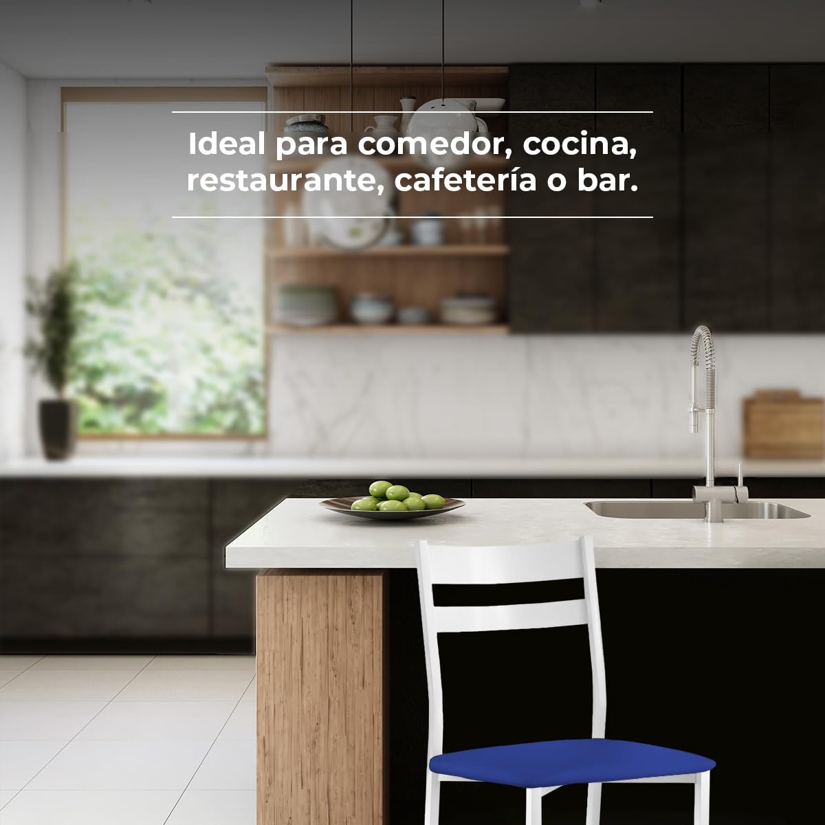 Astimesa - Silla de Comedor o Cocina de Metal Blanca - Asiento Polipiel en Color Azul - 2 Unidades - 38 cm (Ancho) x 45 cm (Alto Asiento) x 85 cm (Alto Total) x 40 cm (Fondo) — view 4