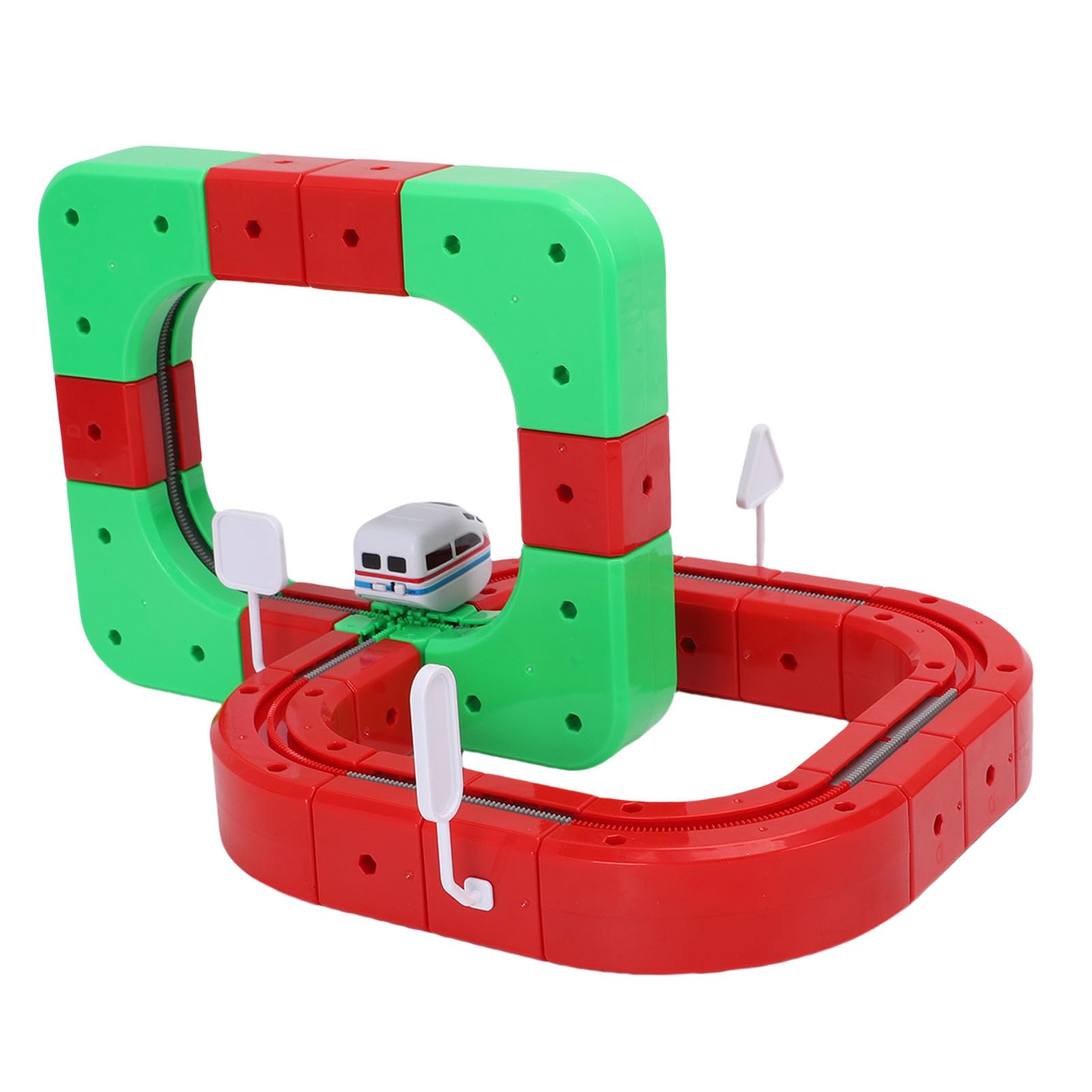 Jiawu Treno Elettrico 3D, Design Flessibile Che Sfida la gravità Binario Ferroviario Che Sfida la gravità, Binario Ferroviario 3D con 23 Accessori per Binari e 16 Accessori per Cartelli per Bambini
