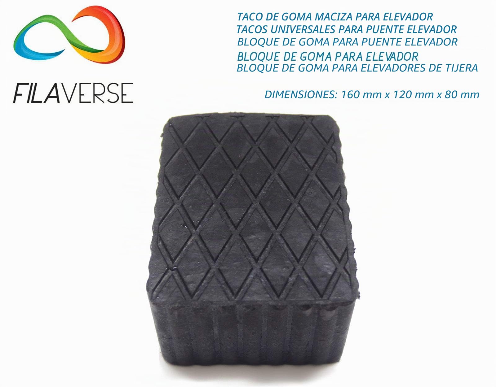 4 Tacos de GOMA 160x120x80mm para elevador tijera Cascos, Istobal, Velyen, Tecalemit, Ravaglioli, Corghi, Omnc Bloque en goma, Plato de goma maciza, lados ondulados con tecnología BEST-GRIP.
