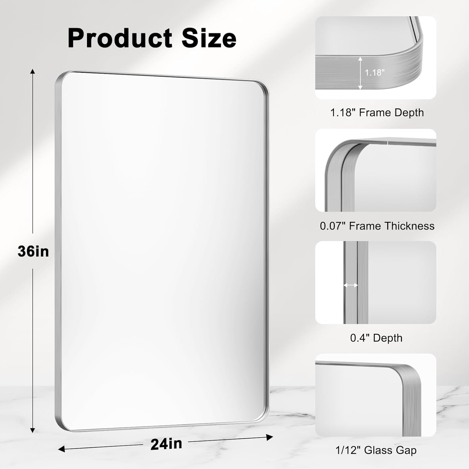 bathroom mirrors for over sink,2pcs 24x36inch vanity mirrors for wall,silver metal frame rectangle mirrors for bathroom, farmhouse,restroom,hangs horizontally or vertically silver 24" x 36" (2 pack)