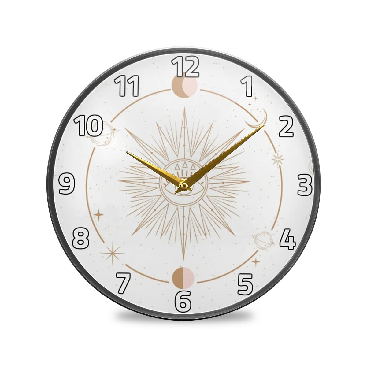 ALAZA Boho Bohemian Moon Sun Wall Clock Battery Operated Silent Non Ticking Clocks for Living Room Decor 12 Inch / 9.5 Inch