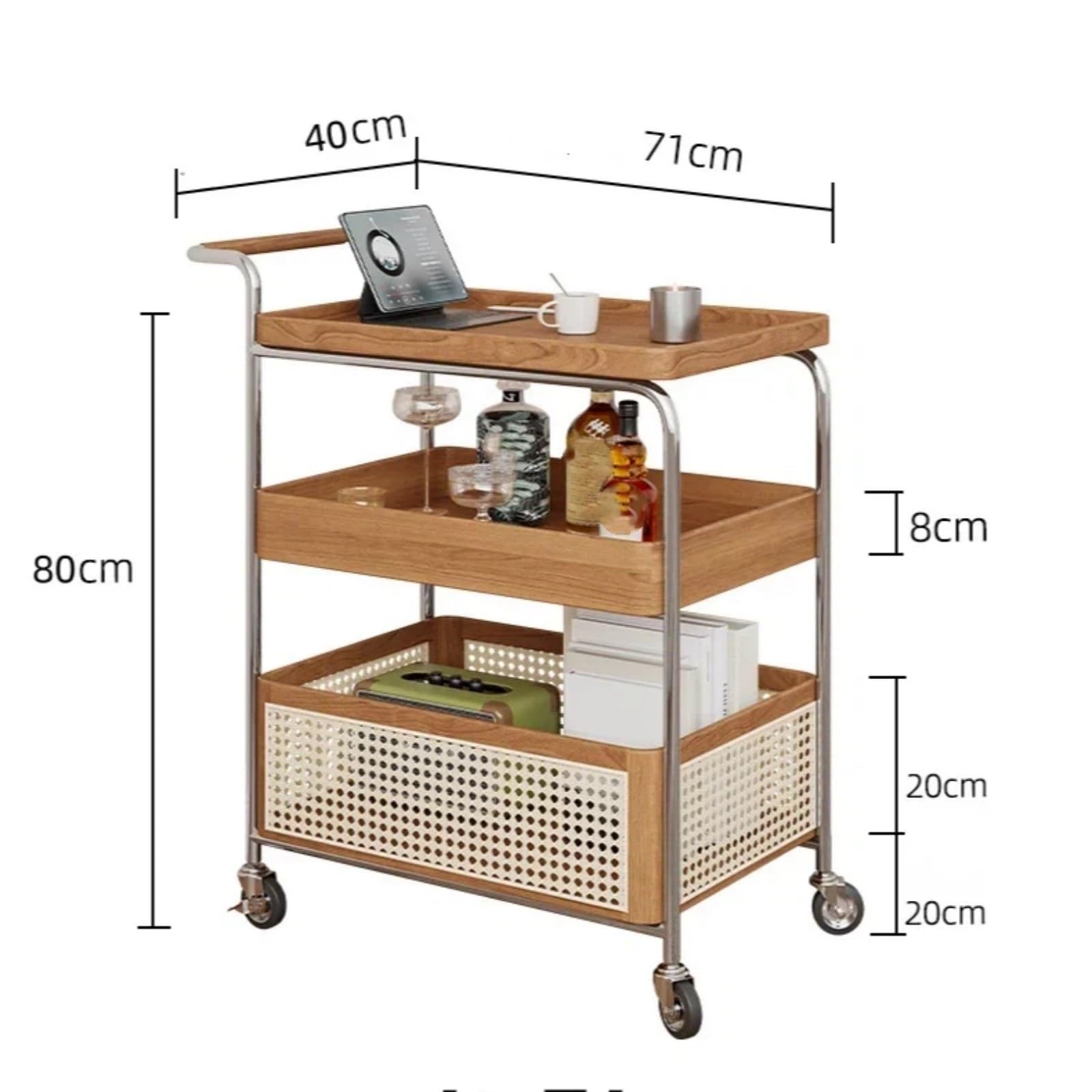 Carrello da cucina Tavolino con ruote e carrello buffet Carrello mobile for il soggiorno lo stoccaggio(Bruin)
