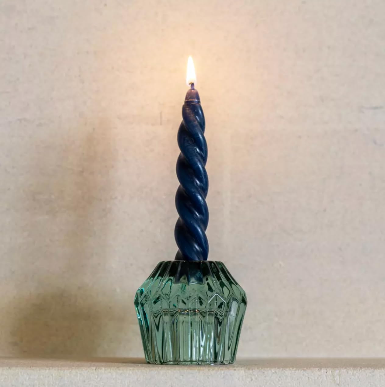 Coloured Glass Tea Light or Dinner Candle Holder/Candlestick, Tall Green Glass Duo Reversible Dinner Candle Stick, Large Green Coloured Glass Candle Holder and Tea Light Holder