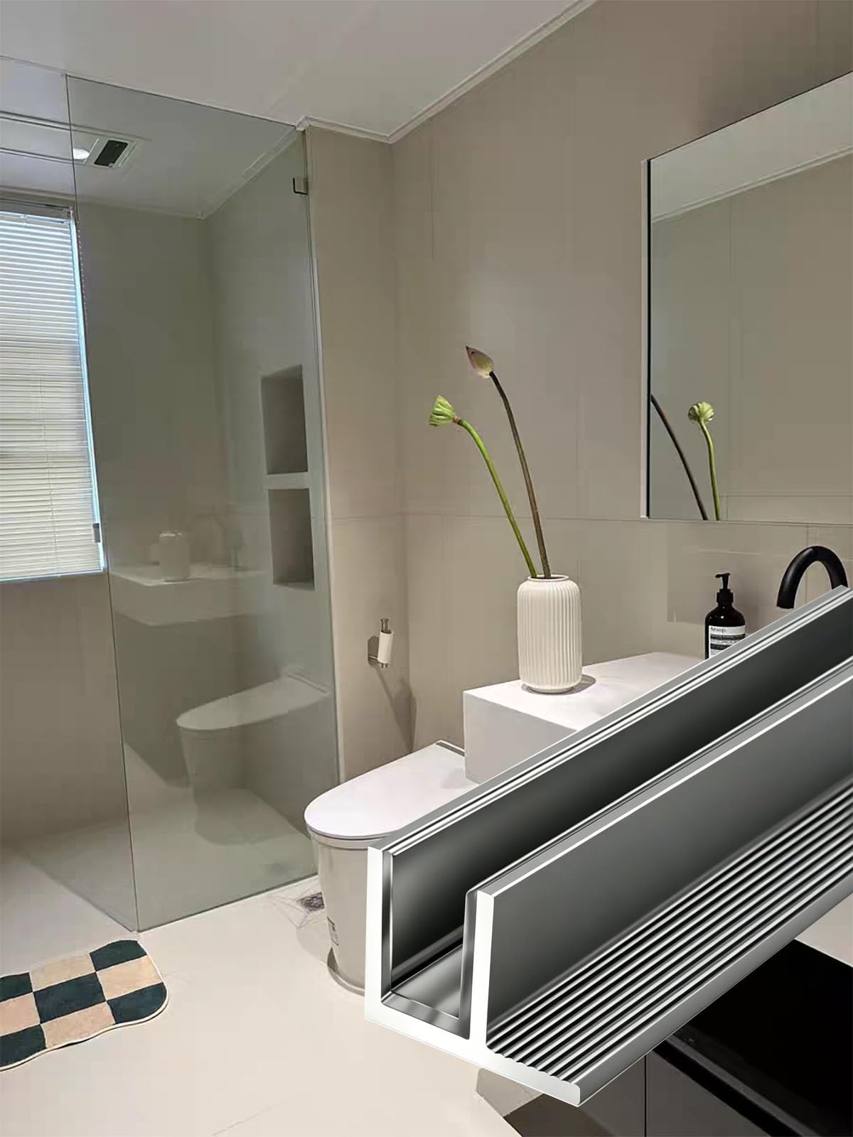 Bisagras puerta vidrio Canal De Vidrio Integrado Oculto, Perfil De Ranura Fija De Aluminio Para Piso/Pared/Techo, Componente Impermeable Para Partición De Ducha(Fits 10mm Glass,44in/111.8cm)