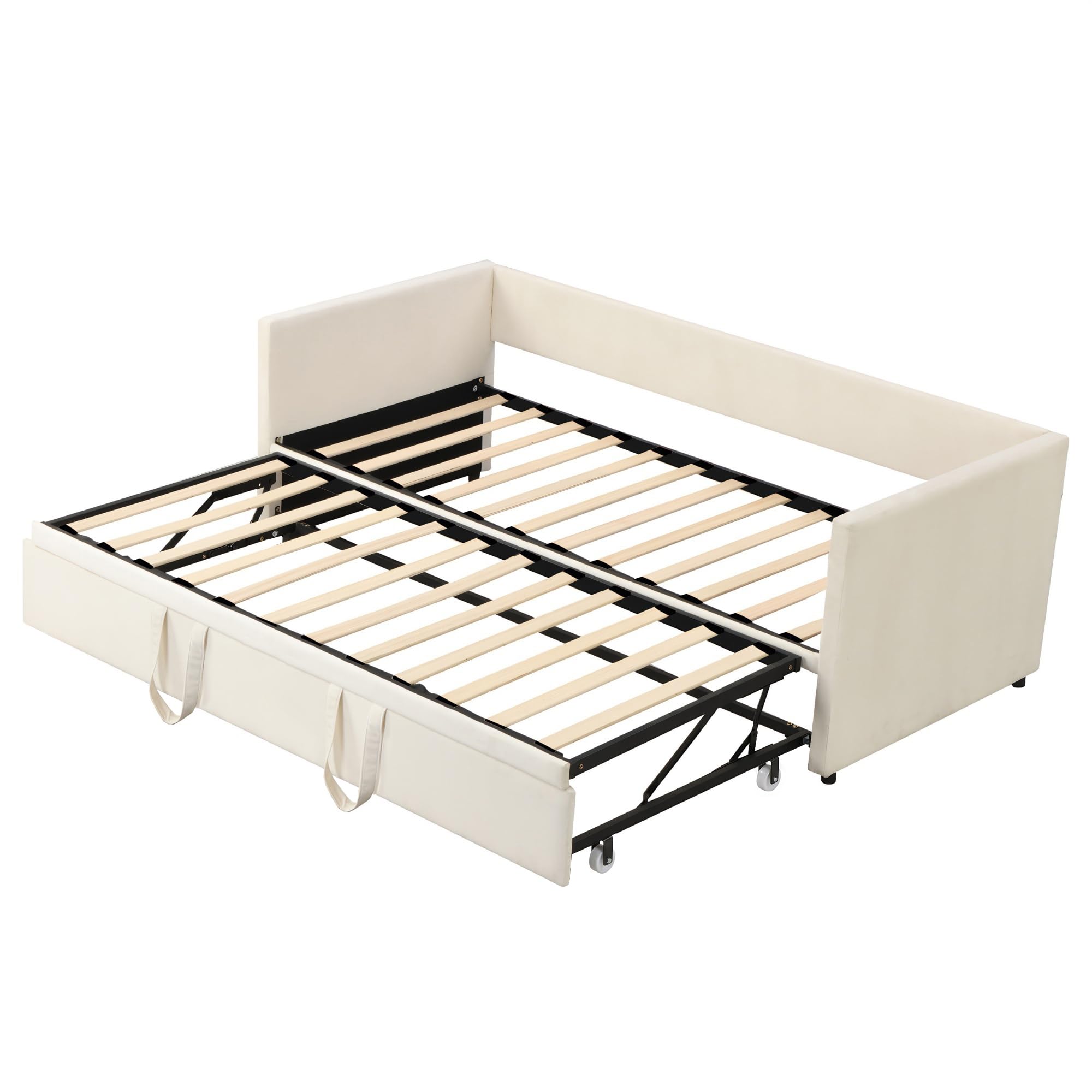 Letto Divano Matrimoniale 180 X 200 per Divano Letto Singolo con Letto Estraibile, DivanoLetto Singolo con Secondo LettoEstraibile Sofa Bed, 90 X 200 cm, Facile da montare,Beige Velluto