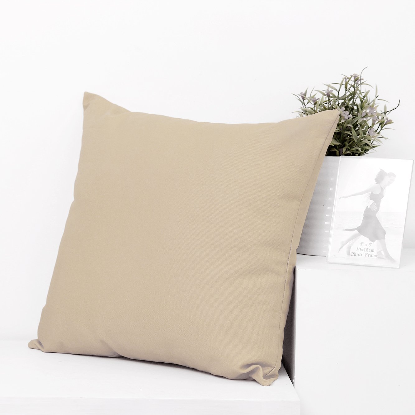 UKGiftOnline Home Decorative Cotton Blend Canvas Square Throw Pillow Cover Cushion Case Solid Pillowcase with Hidden Zipper Closure Only Cover No Insert-Mocha 45x45cm
