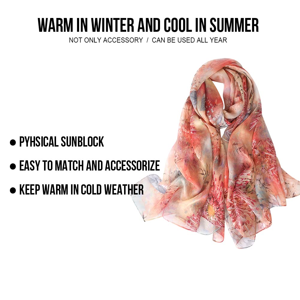 STORY OF SHANGHAI Sciarpa di 100% Seta da Donna Foulard Chiffon con Fantasie Orientale Semi-Trasparente