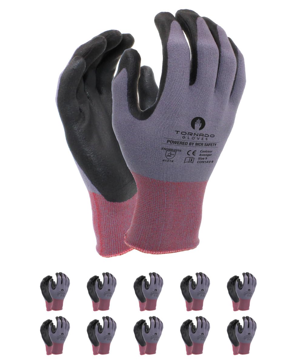 MCR Safety CONTOUR AVENGER/Premium Montage-Handschuhe/Größe 10, 10 Paar/Grau/Höchste Qualität/Montagehandschuhe/Hergestellt in den USA/Starker Griff/Handschuhe Arbeitshandschuhe