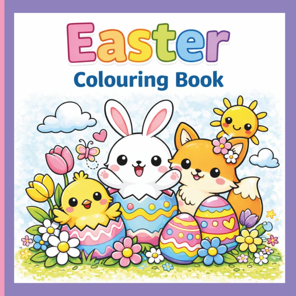 Cute Animal Easter Colouring book: Cute Kawaii Animals, Easter Eggs & Spring Fun | Easy Colouring Pages for Kids Ages
