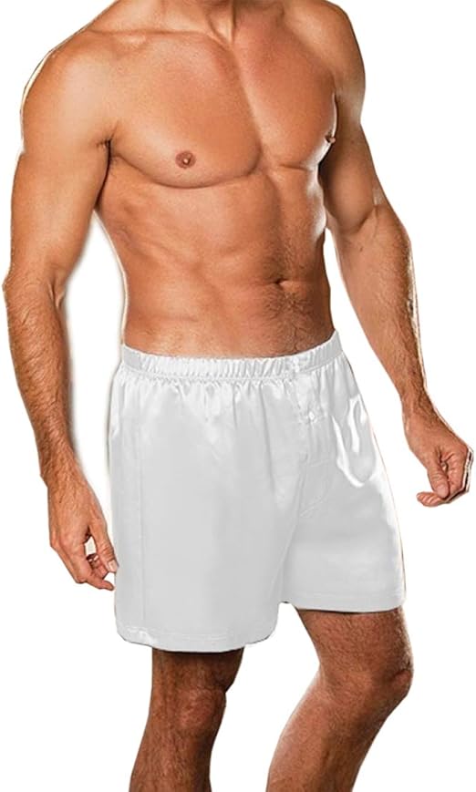 Ninex Mens Satin Boxers (2XL, White