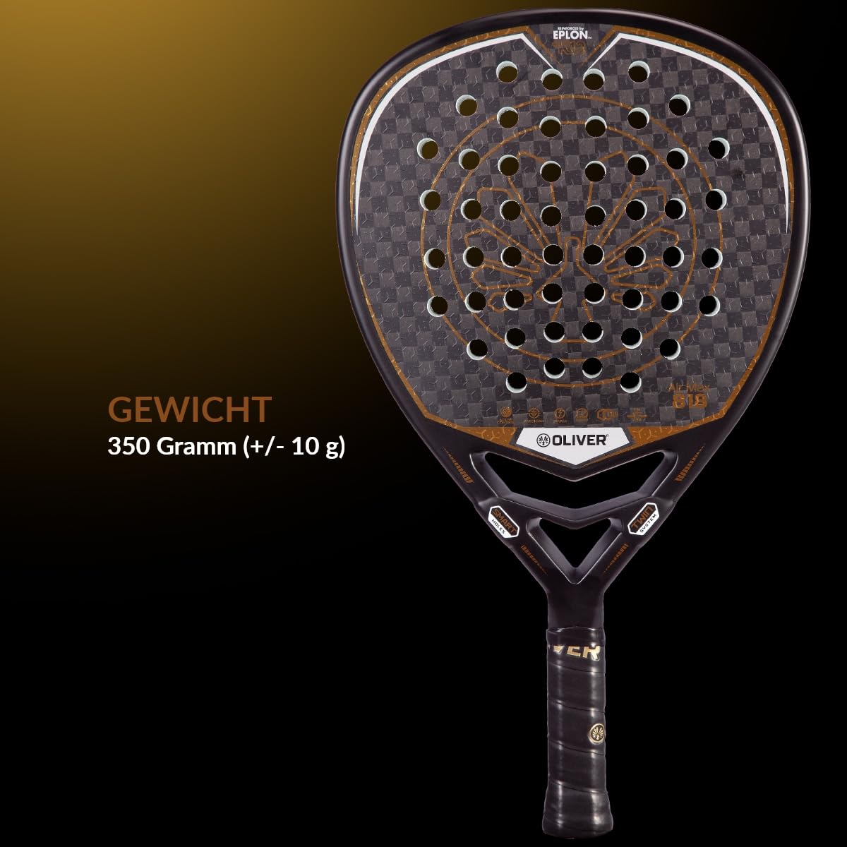 Oliver Padel Schläger Air Max 818 für fortgeschrittene Spieler - Woven EPOLON-K12 - Eva Soft - Diamant Form - 350 g - Padel Tennis Schläger