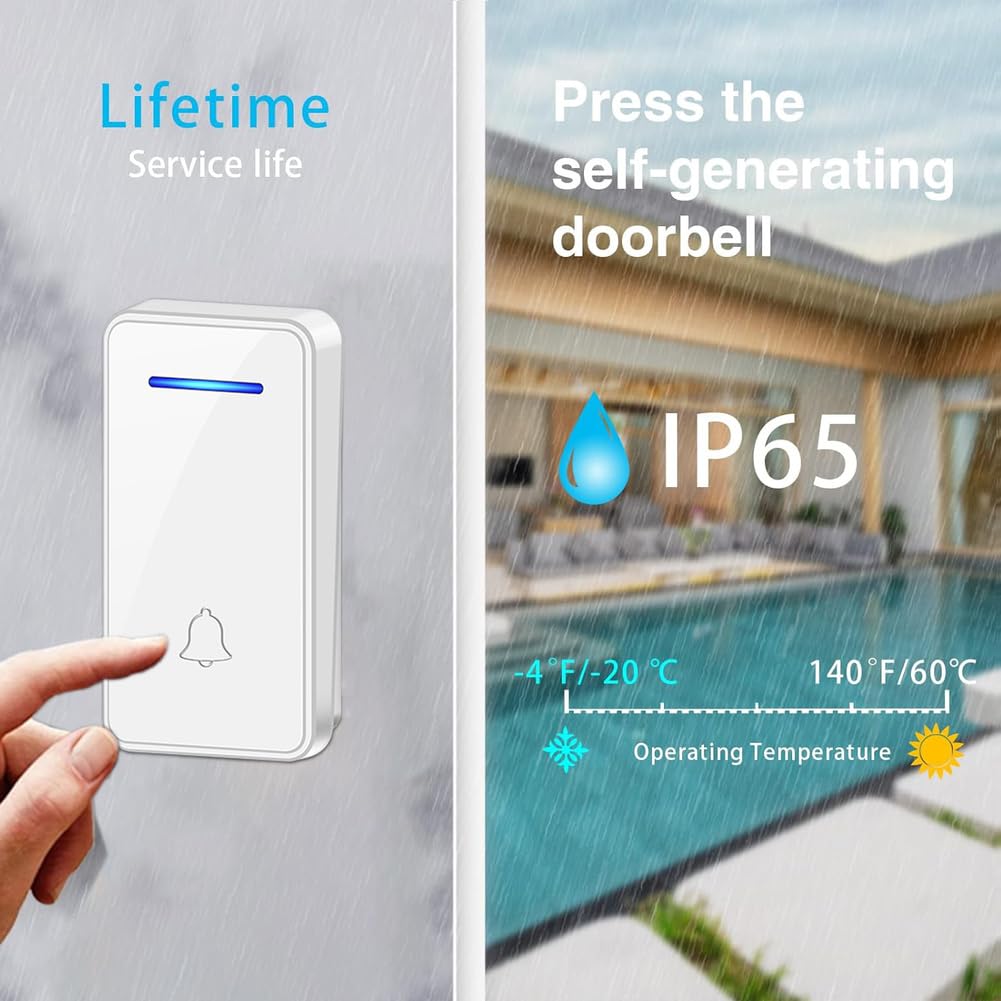Timbre Inalámbrico Exterior Impermeable con Enchufe,150m Alcance Timbre Casa Autoalimentado,IP65 Timbre para Puerta sin Pilas con Indicadores LED,60 Melodías Rango,5 de Volumen,Black Gold