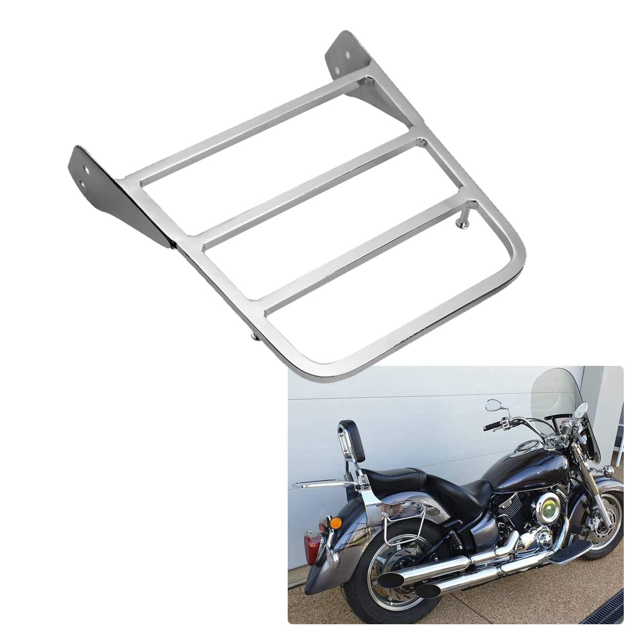 Porta Bagagli Per Yamaha Per V-Star 400 650 1100 Per Classic Per XVS 1998-2011 Posteriore Del Motociclo Per Sissy Bar Portapacchi Chrome Schienale Staccabile Portabagagli