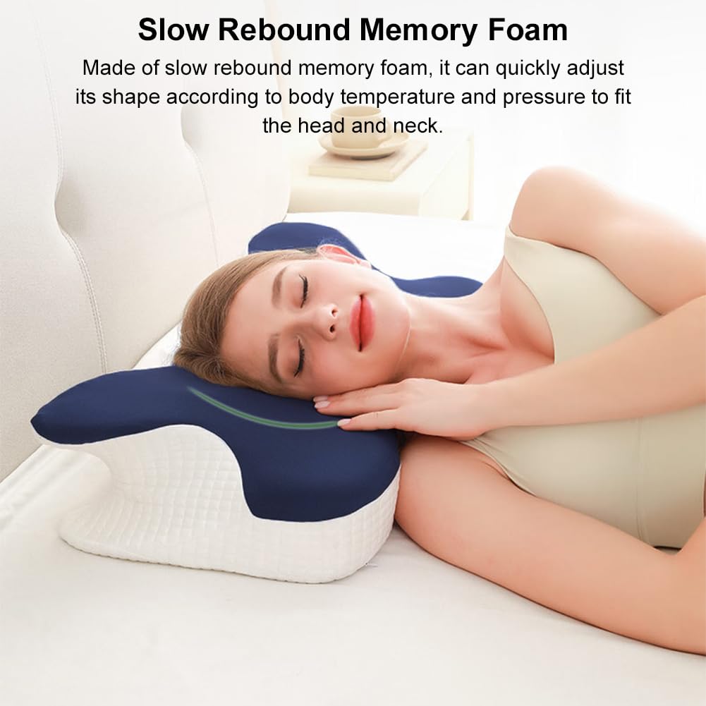 Memory-Foam-Kissen, Schmetterlingsform, ergonomisches orthopädisches Kissen, langsamer Rückprall, konturiertes Stützkissen, atmungsaktiv, weich, stützendes Nackenkissen für Seiten-/Rücken