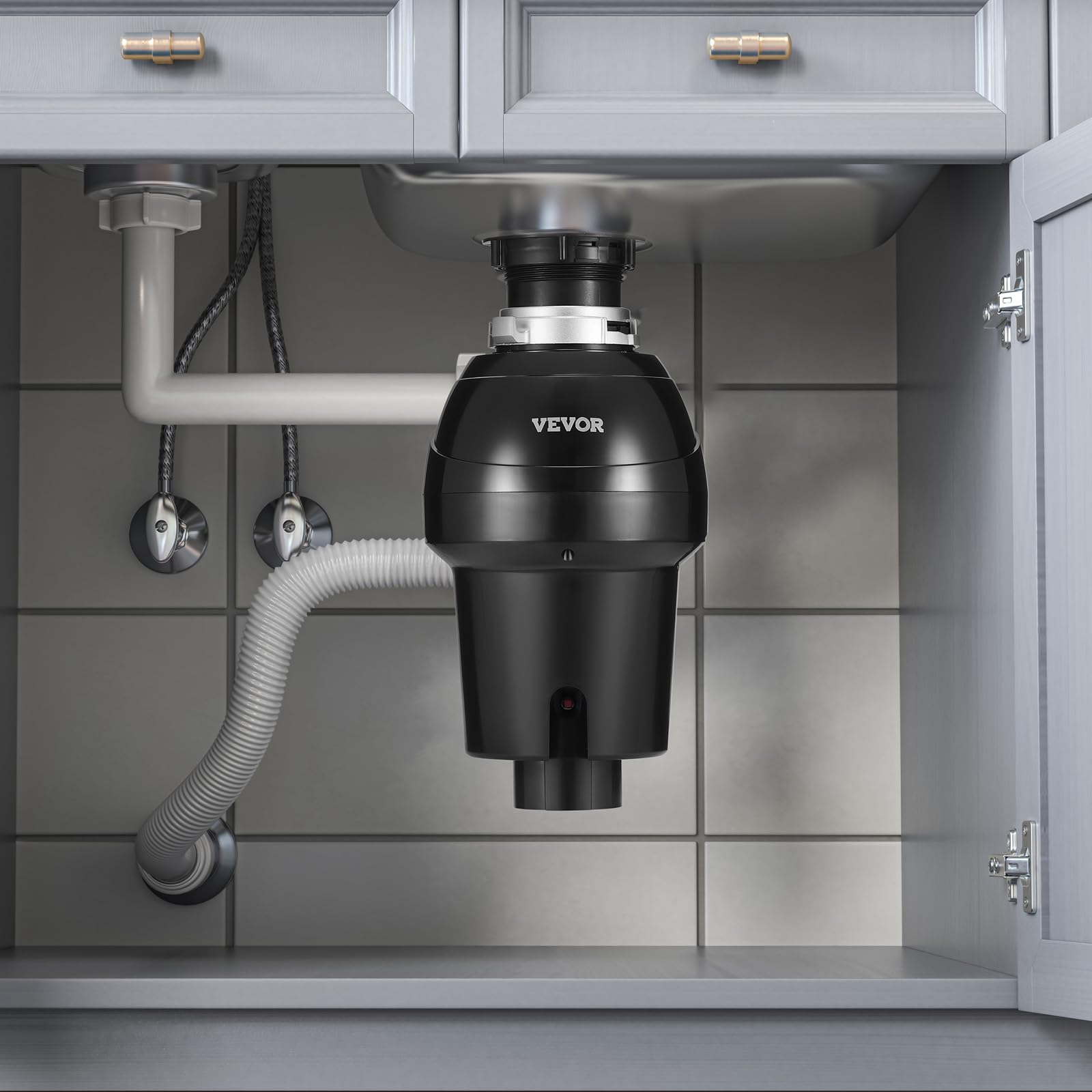 VEVOR Tritarifiuti per Lavello da Cucina, 0,74 kW, Sistema di Smaltimento Rifiuti Alimentari in Acciaio Inox, Motore CC, Supporto EZ, 3960 giri/min, con Cavo di Alimentazione, Paraspruzzi per la Casa