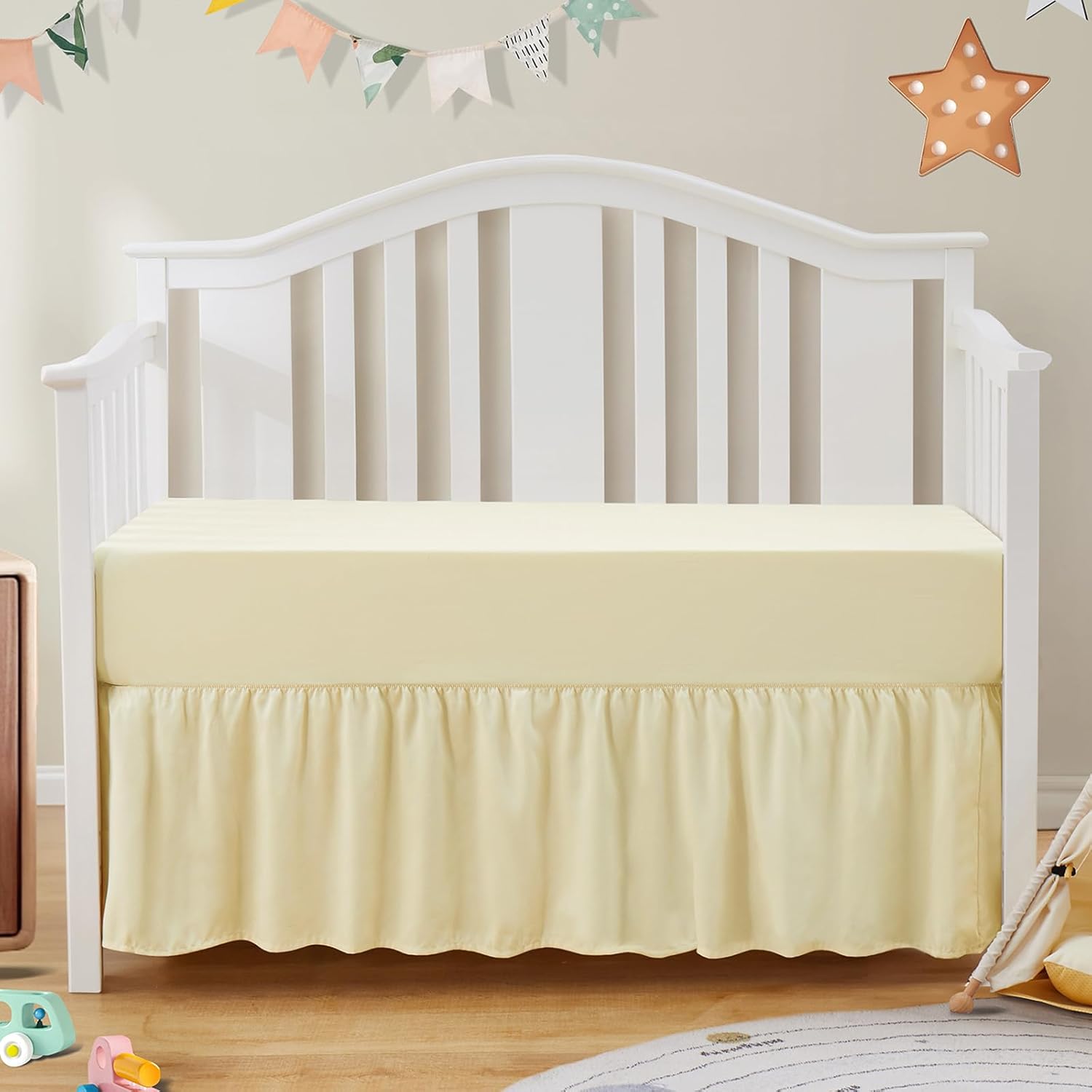 SiinvdaBZX 2-Piece Set Ruffled Crib Skirt & Soft Fitted Crib Sheet, 52"x28" + Adjustable Elastic 14" Drop, Fit for Baby Standard Crib & Nursery Toddler Bedding (Ivory)