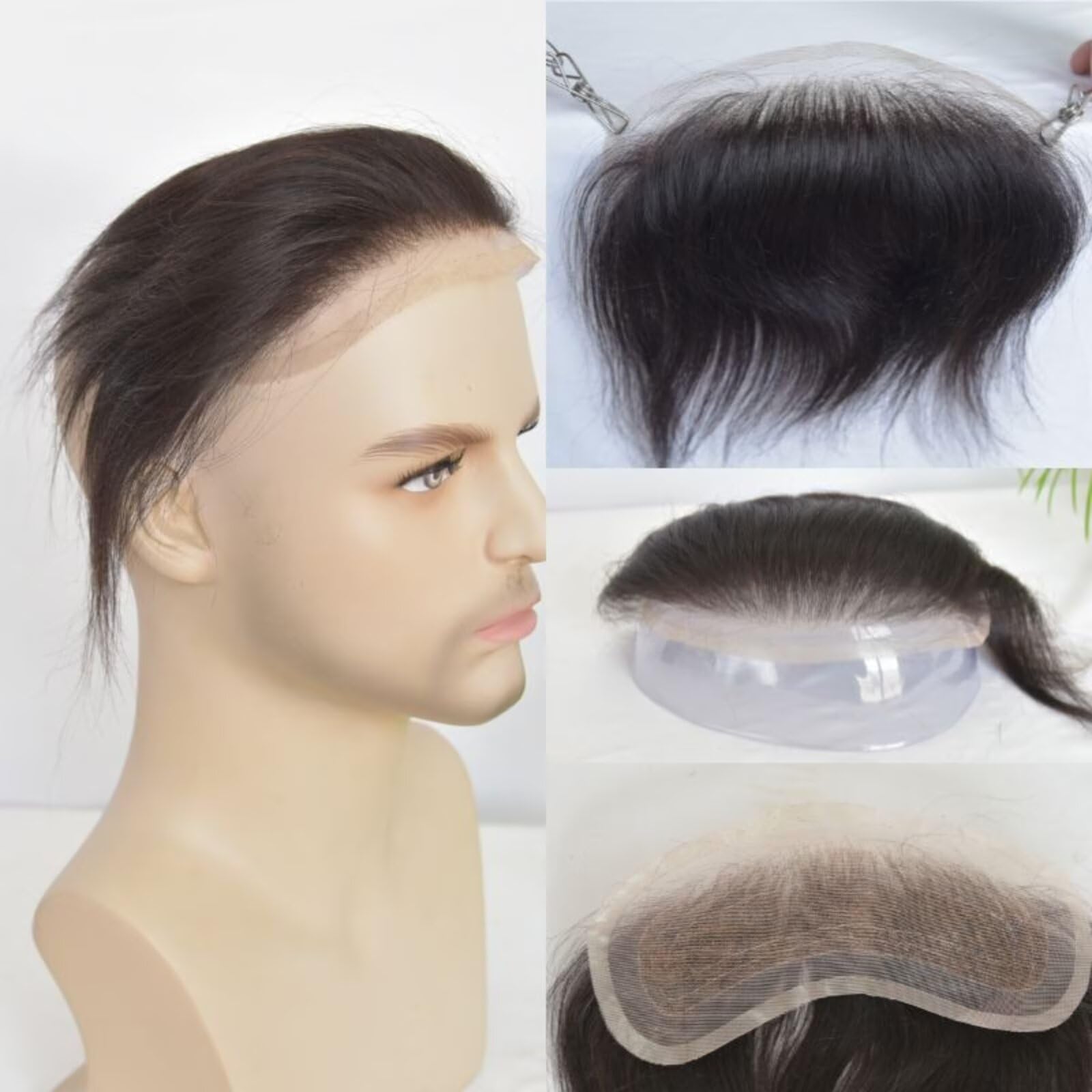 Parrucca per uomo con attaccatura dei capelli sulla fronte, HD, in pizzo invisibile, frontale in pizzo, in PU skin, toupet frontale per uomo, 18x4 cm - 2#