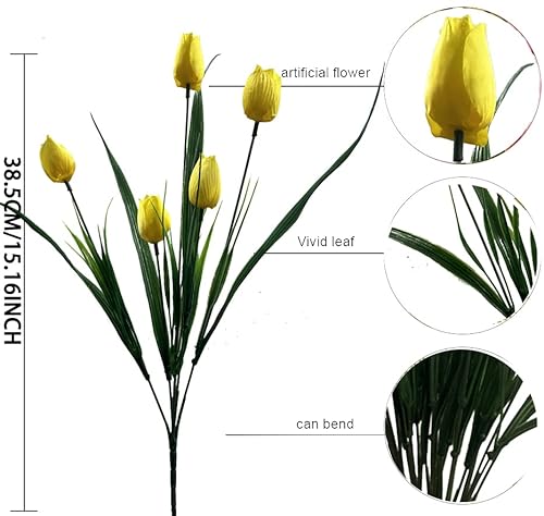 Wistart 8 Bundles Artificial Tulips Flowers Outdoor Uv Resistant Fake Faux Plastic Greenery Shrubs Plants For Home Outside Porch Window Garden Decor (Yellow) #TOP6