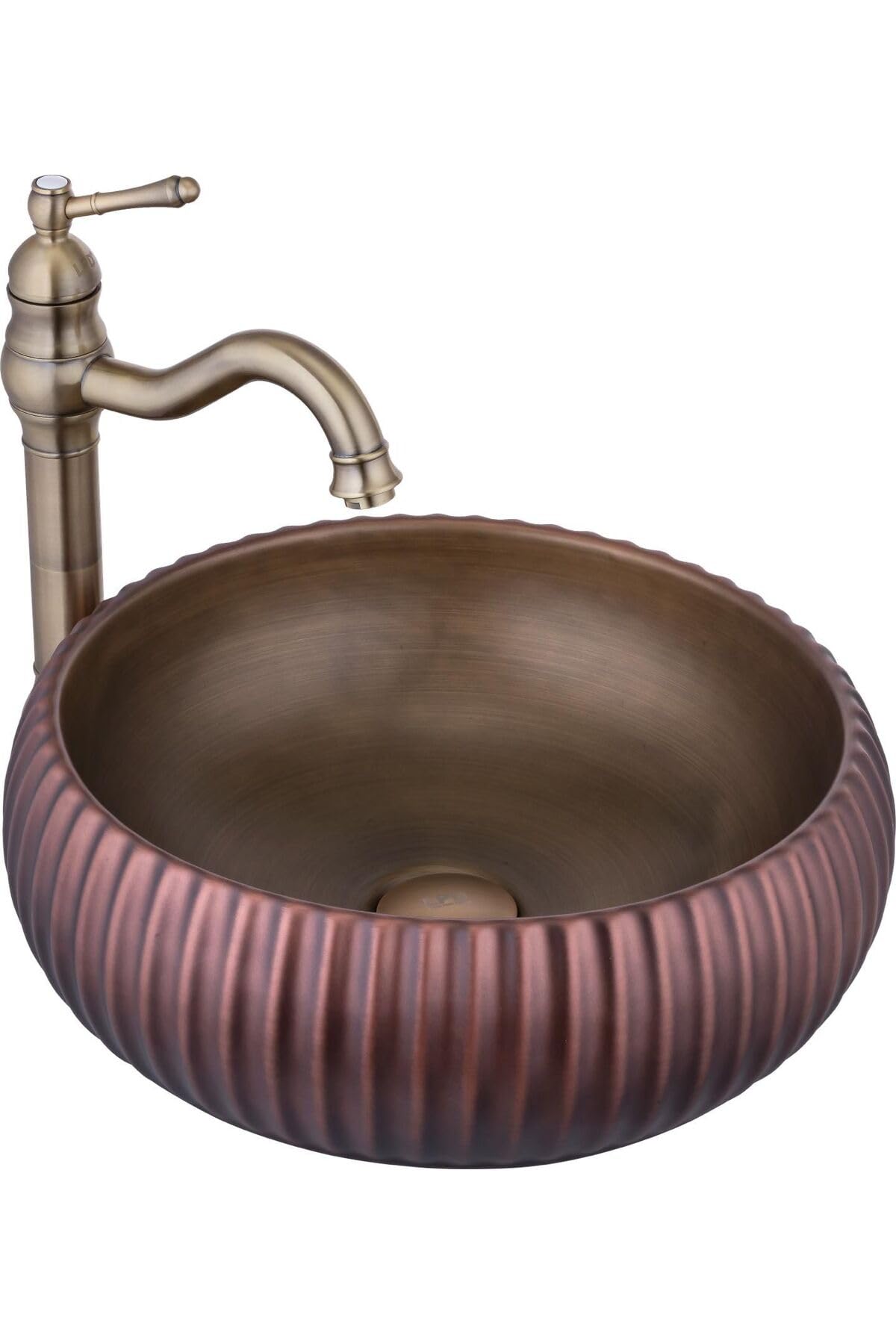 Vessel Sink Bronze Ceramic Copper Round Bathroom Above Counter Basin (Faucet Not Included) - Brown, One Size