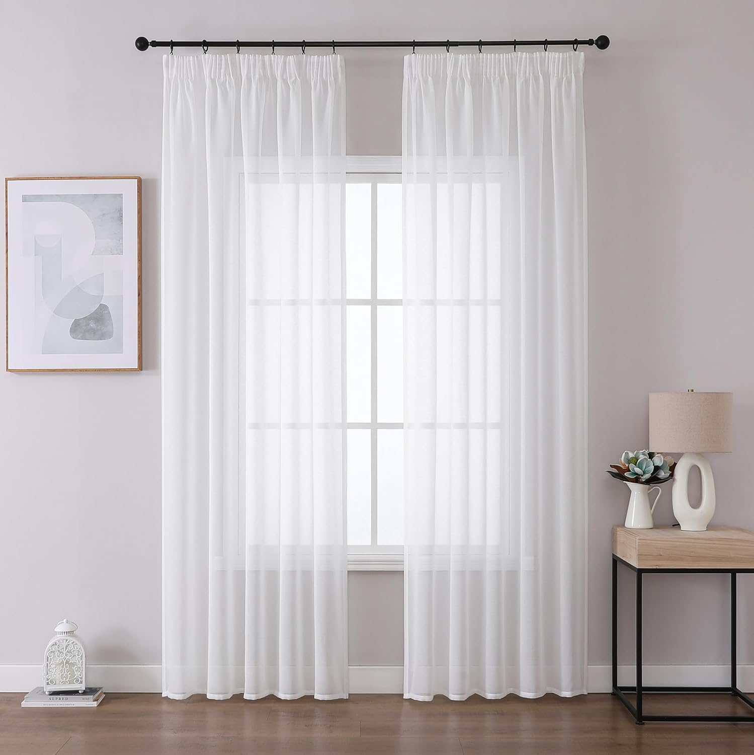 Joydeco White Voile Curtains W55 x L96 Inch Drop 2 Panels for Ceiling Track, 245 cm Length Net Sheer Curtains with Rod Pocket for Bedroom Privacy Light Filtering (Hooks Not Included)