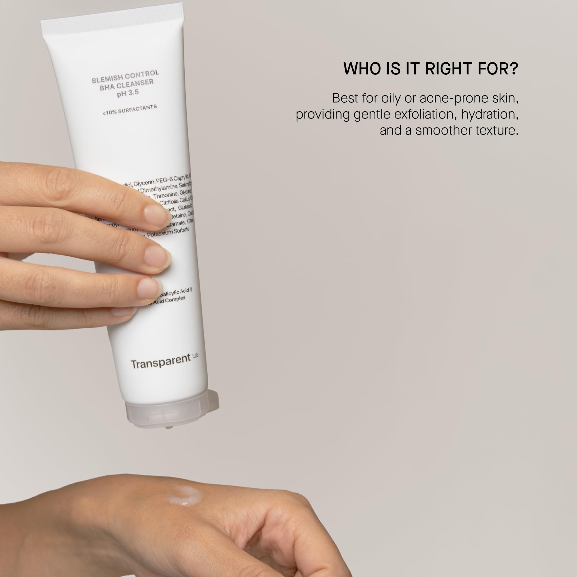Transparent Lab Blemish Control BHA Cleanser pH 3.5 Facial Cleanser 150 ml – With Salicylic Acid, Deep Pore Cleansing, Oil Control, Soft, Hydrated and Blemish-Free Skin
