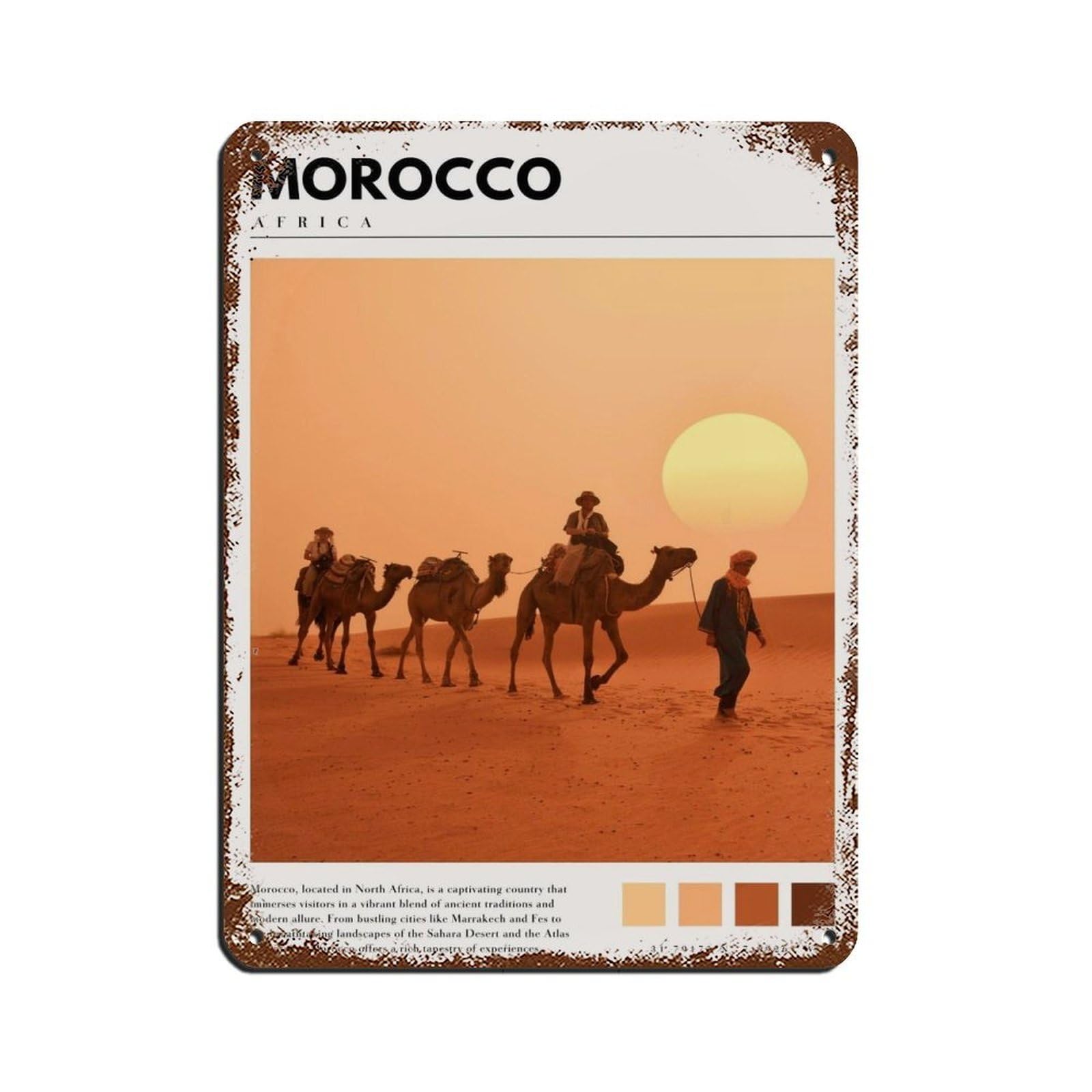 Morocco Poster Morocco Sahara Desert Tin Sign Vintage Metal Pub Club Cafe Bar Home Wall Art Decoration Poster Retro 12x16inch(30x40cm)