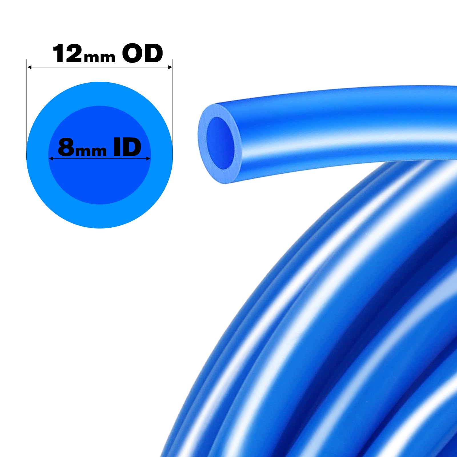 VerRich Tubo flessibile pneumatico in PU blu 12 mm di diametro esterno x 8 mm di diametro interno 32,8 piedi 10 metri tubo flessibile per aria in PU per il trasferimento del compressore d'aria