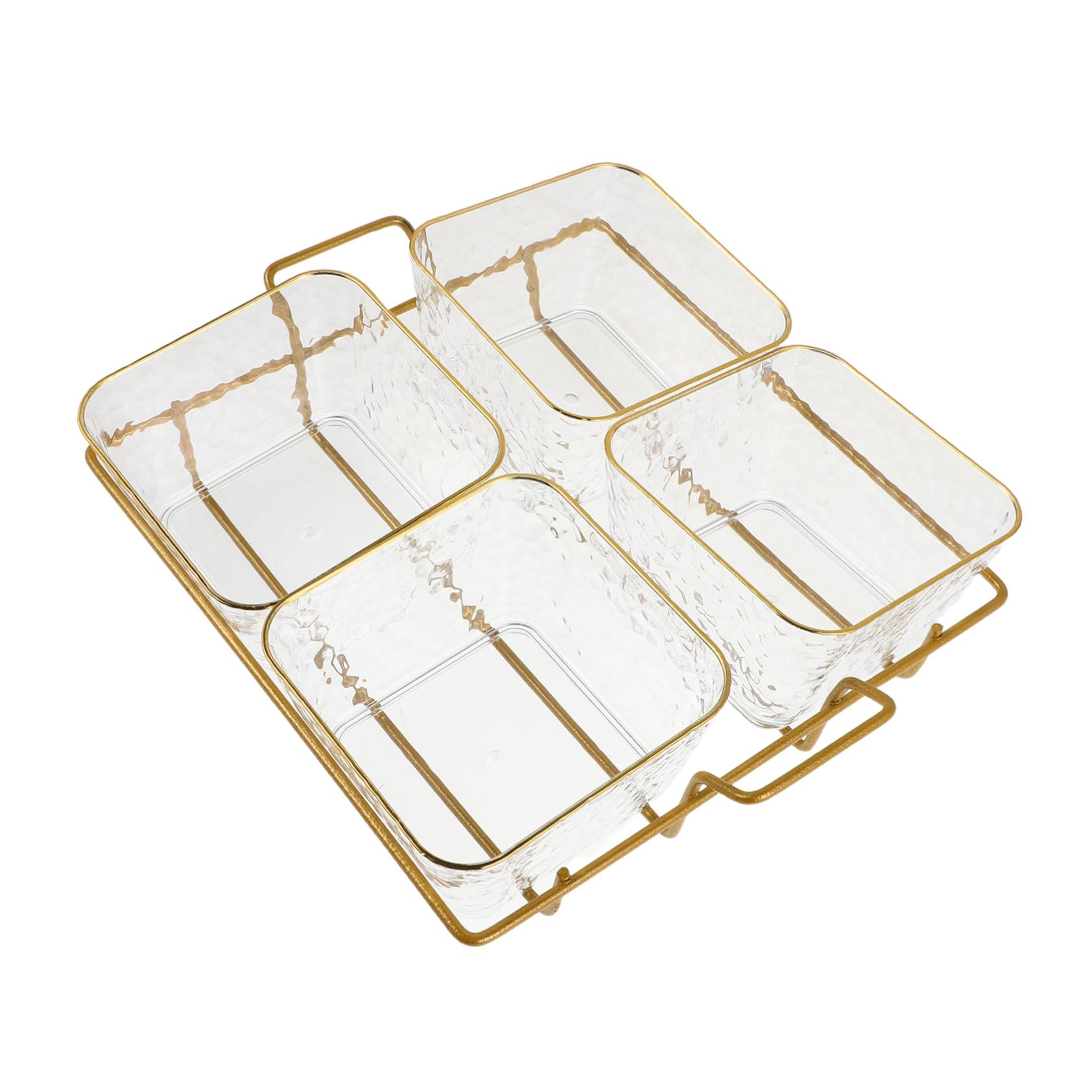 PRETYZOOM 4 Stück Geteiltes Snacktablett aus Transparentem Acryl mit Gold-metallgestell Fächer Professionelles Buffet-organizer-set für Bar Ktv Salon Effiziente Aufbewahrung