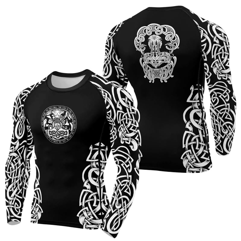 FORMONIES POD Viking Men’s Fight Rash Guard Long Sleeve Baselayer Cool Dry BJJ MMA Jiu Jitsu Compression Shirt