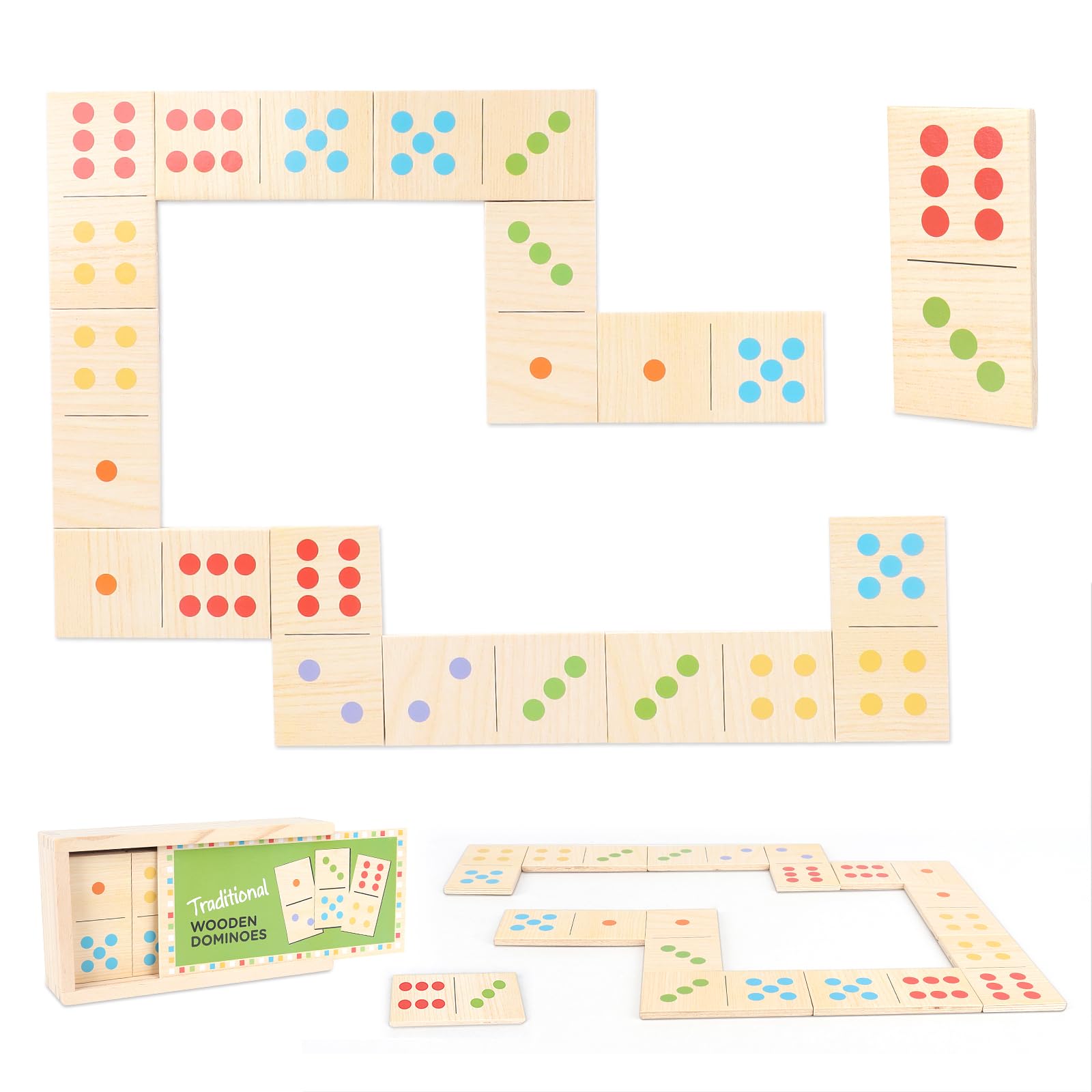 Hojalis Wooden Dominoes Set, 28 Pieces Portable Kids Dominoes with Storage Box