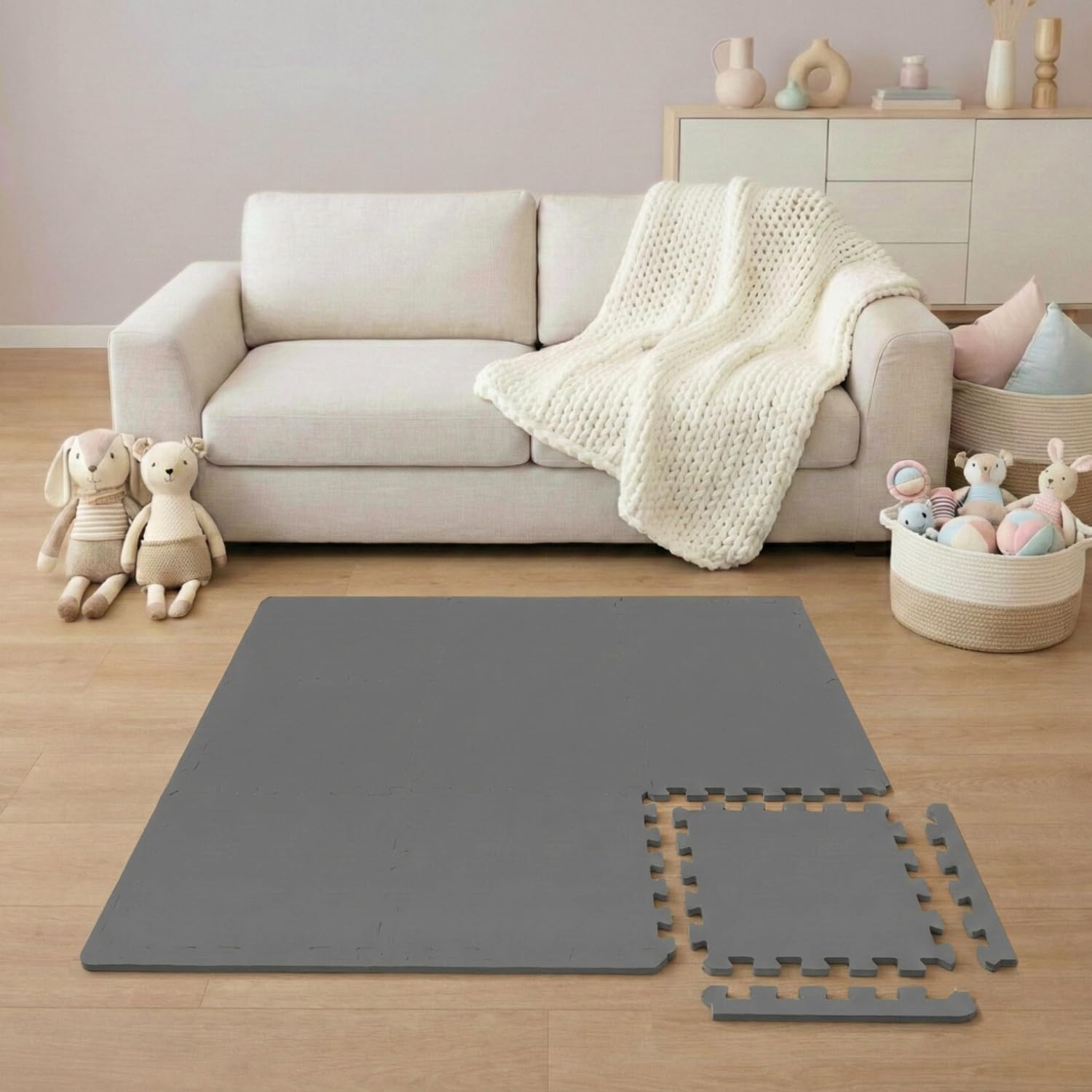 LittleTom Alfombra de juego para bebé con borde – 9 piezas cada una de 30 x 30 x 1 cm – 90 x 90 cm – Alfombra de rompecabezas para habitación infantil – Espuma EVA – Esterilla protectora para el suelo