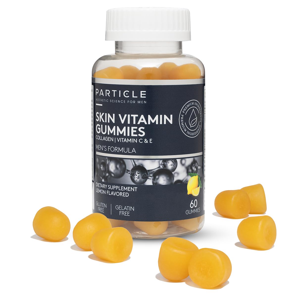 ParticleSkin Vitamin Gummies, Gluten Free Daily Supplement for Healthy Skin Support, Men's Supplement Made with Vitamin C, Collagen, Biotin & Zinc, Lemon Flavor, 60 Gummies, 1 Month Supply