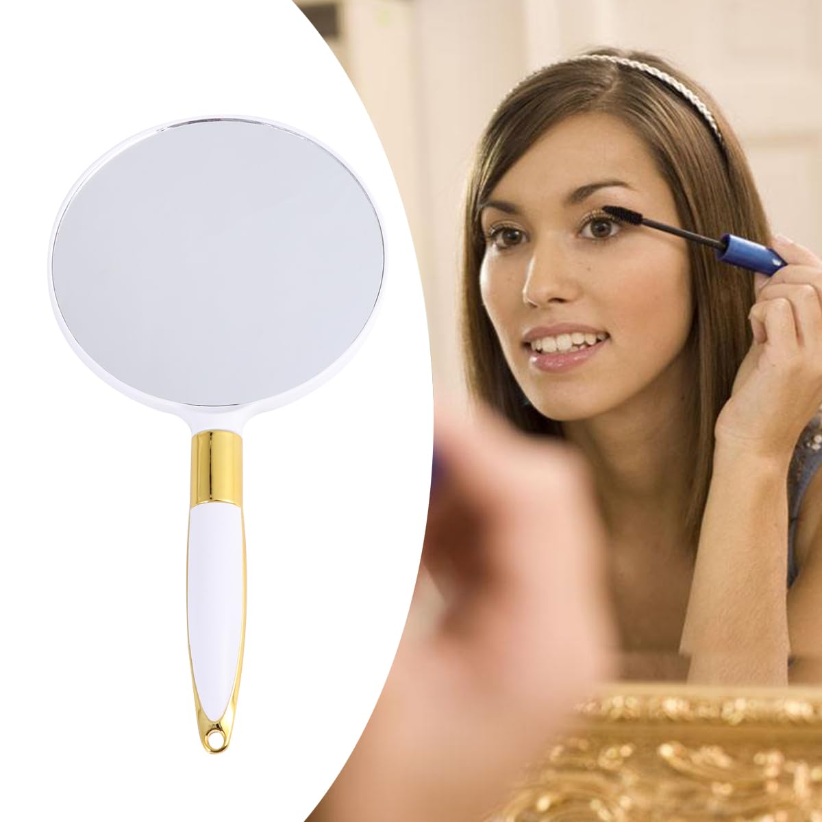 Mipcase Vintage Round Handheld Makeup Mirror Portable Cosmetic Vanity Mirror with Handle Compact Lightweight for Travel and Daily Use - Image 4