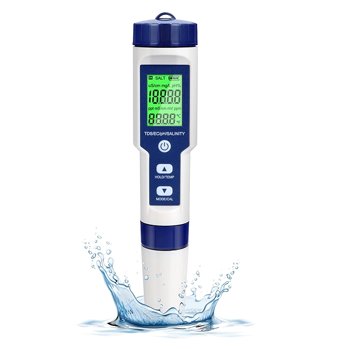 GuDoQi 5合1数字水质检测仪 pH/TDS/电导率/盐度/温度测试仪