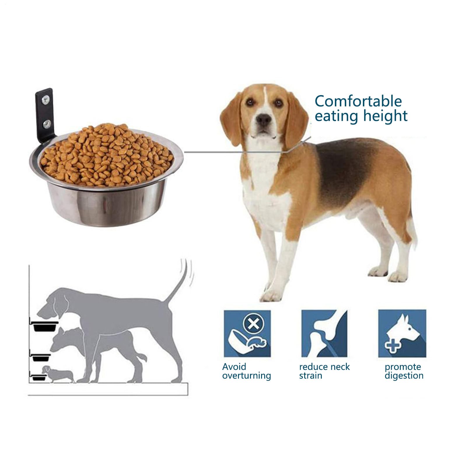 Confezione da 2 ciotole per animali domestici da parete, in acciaio inox, regolabili, per cani e gatti, ciotole rialzate pieghevoli per cibo e acqua per cani, gatti, conigli