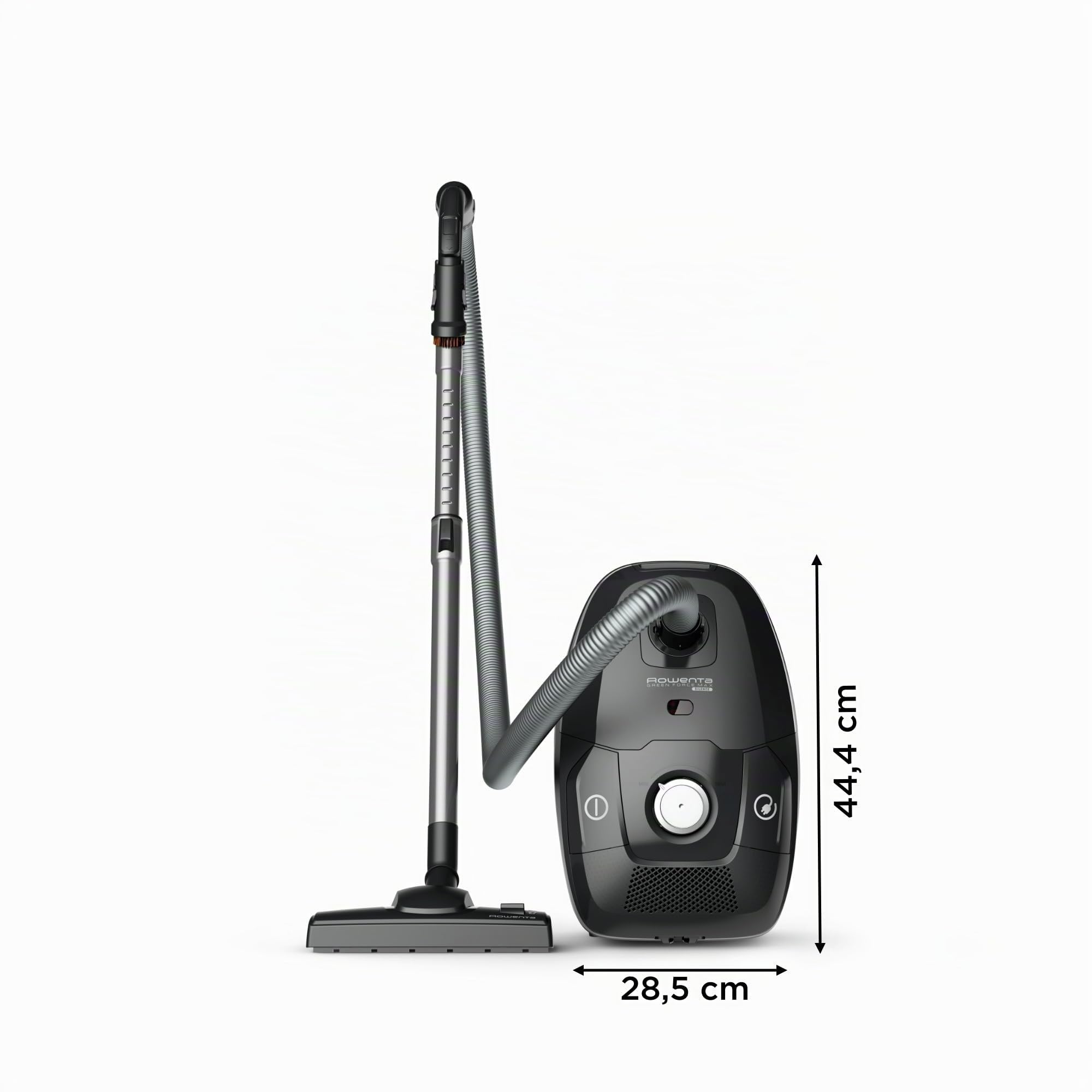 Rowenta RO6136 Green Force Max Silence, Aspirapolvere a Traino, 4,5 L, Motore Potente 900 W, 65 dB(A), Design Compatto, Aspirapolvere Silenzioso e Ecologico con Filtro Hepa e Allergy Kit