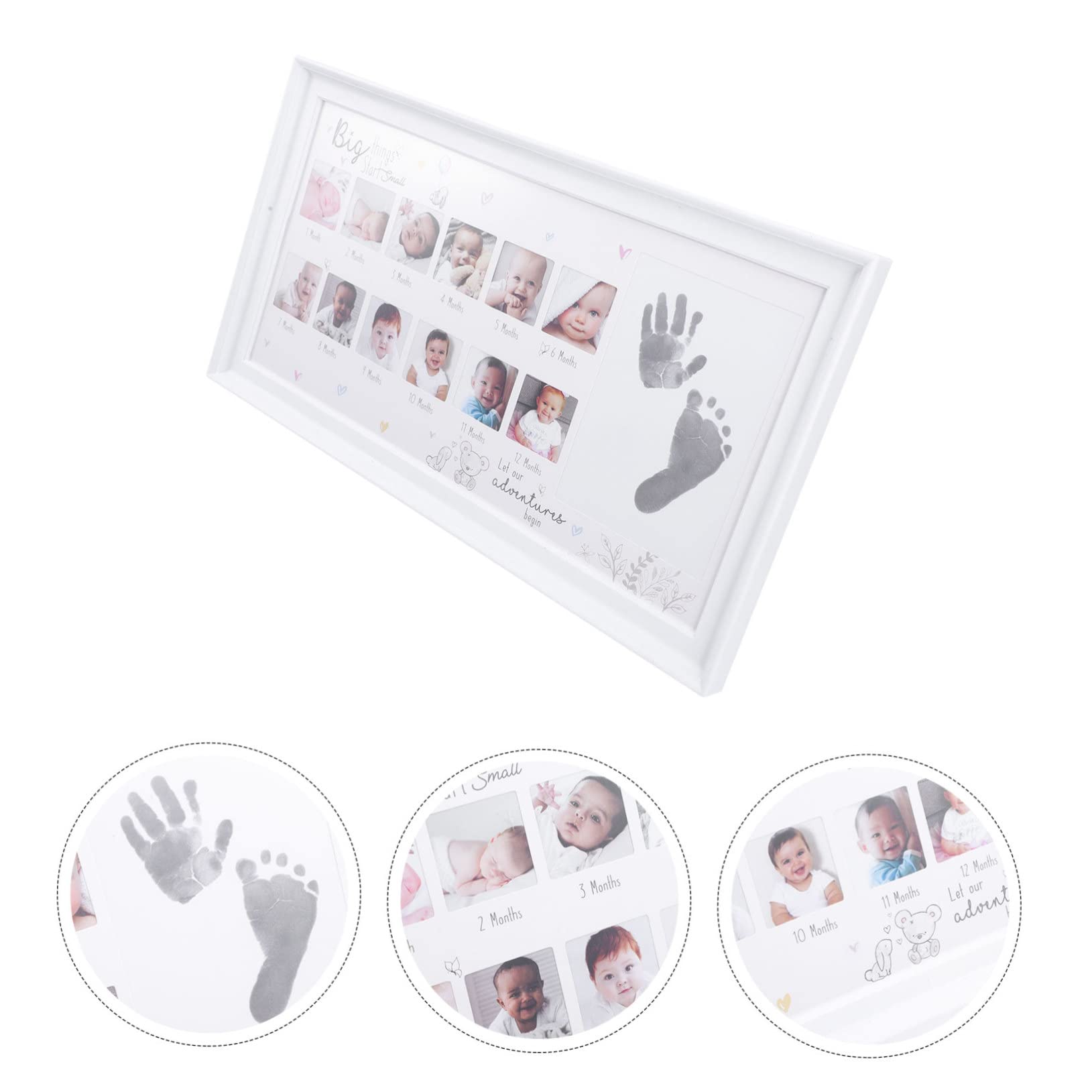 Portafoto di Crescita Cornice in Legno per 12 Mesi, Cornice per Foto Milestone Impronte, Regalo per Nascita Ragazzo Ragazza o Bambina