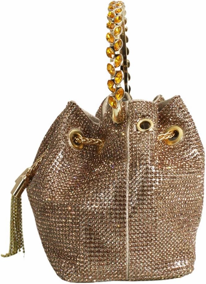 DJBM Ladies Full Diamonds Bucket Handbag Rhinestone Evening Bag Bling Clutch Purse for Women Party Prom Cocktail Wedding