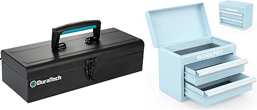 WORKPRO DuraTech - Caja de herramientas de metal de 15 pulgadas, regalo para papá, mini caja de herramientas de metal