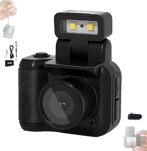 Cámara retro a presión, mini cámara nostálgica de visión vintage, mini llavero de tamaño pulgar con luz flash LED, cierre retro con 6 interruptores