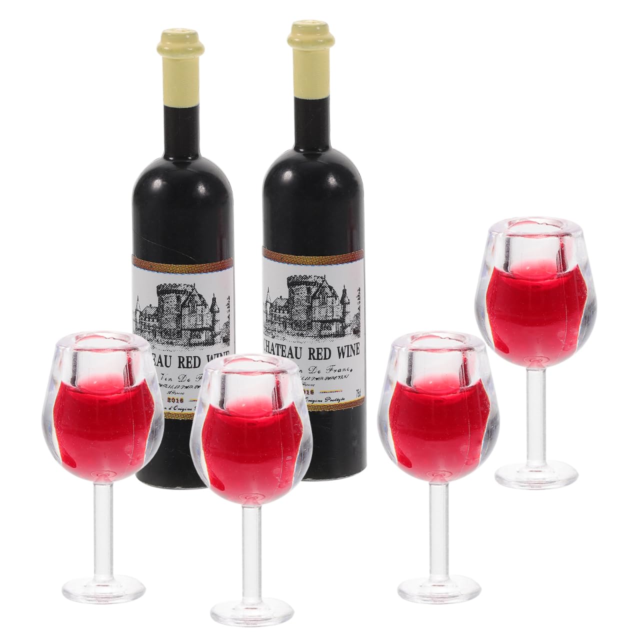 Milisten 1:12 Scale Miniature Wine Bottles and Glasses Set 6Pcs - Realistic Resin Dollhouse Drinks Model - Tiny Wine Cups and Bottles Accessories for Micro Landscape and Kitchen Diorama
