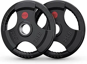 GIKPAL Rubber Weight Plates, 2-inch Olympic Grip Plate for Weightlifting and Strength Training, Olympic Weight Plates Set for Barbell in Home Gym (10lb-45lb)
